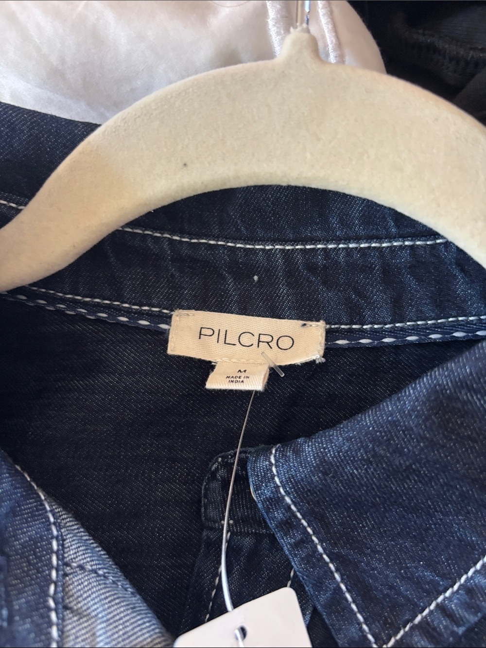 Anthropologie Pilcro Dark Blue Denim Button-Front Cap Sleeve Shirt - Picture 5 of 6